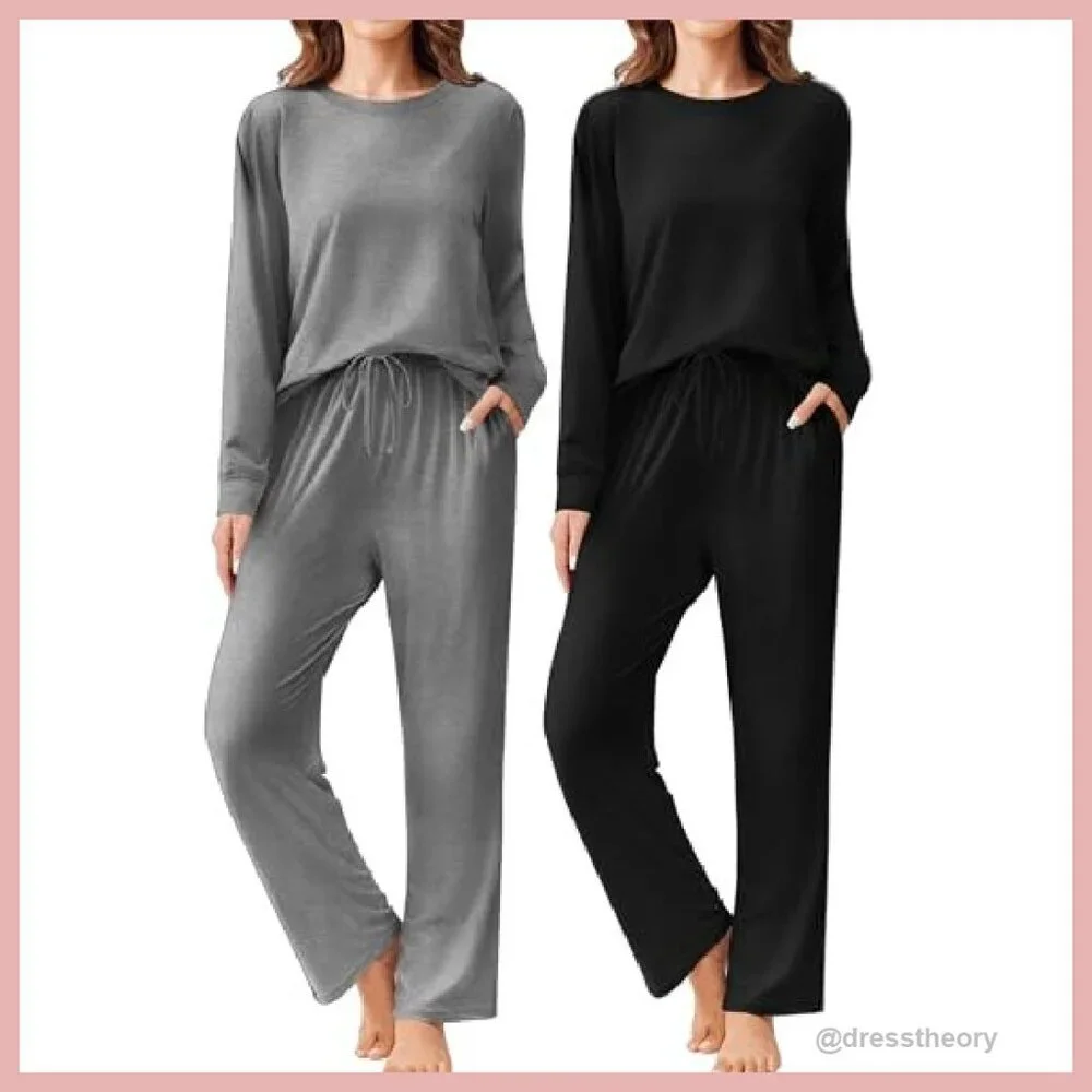 Soft Long Sleeve Pajama Set with Pockets - Sizes S-XXL